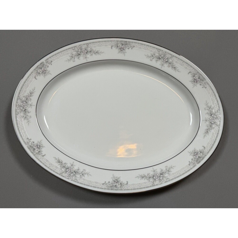 Noritake Legendary Sweet Leilani 3482 13.5” Oval Serving Platter Floral Platinum